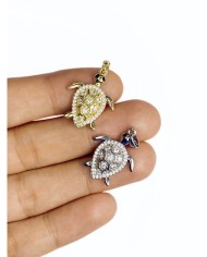 Pirinç Zirkon Taşlı Kaplumbağa Kolye Bileklik Ucu Charm Altın 1 Adet