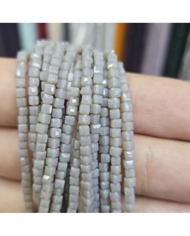 3mm İpe Dizili Küp Kristal Boncuk Mat Gri  - 1 Dizi