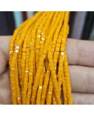 3mm İpe Dizili Küp Kristal Boncuk Mat Turuncu Sarı - 1 Dizi