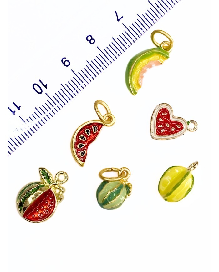 Pirinç Zirkon Mineli Olmamış Karpuz Kolye Bileklik Ucu Charm Yeşil 1 Adet