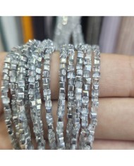 3mm İpe Dizili Küp Kristal Boncuk Metalik Kaplama Aynalı Gri - 1 Dizi