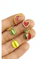 Pirinç Zirkon Mineli Yarım Karpuz Kolye Bileklik Ucu Charm Yeşil 1 Adet