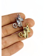 Pirinç Zirkon Taşlı Kedi Kolye Bileklik Ucu Charm Altın 1 Adet