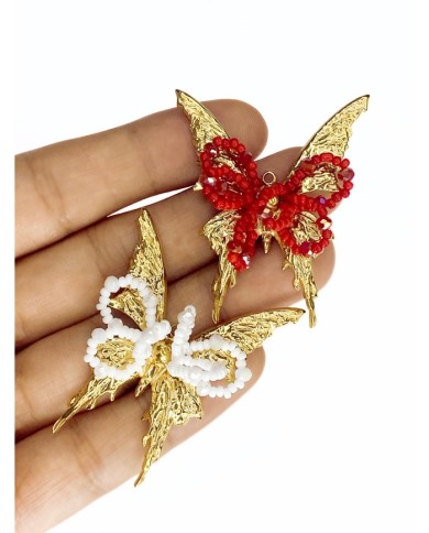 Çelik Mineli Boncuklu Kelebek Kolye Bileklik Ucu Charm Beyaz 1 Adet