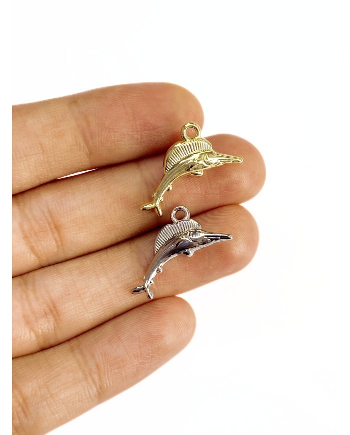 Pirinç Zirkon Mineli Kılıç Balığı Kolye Bileklik Ucu Charm Altın 1 Adet