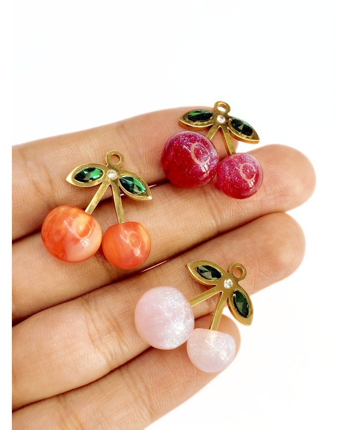 Çelik Mineli Taşlı Kiraz Kolye Bileklik Ucu Charm Beyaz 1 Adet