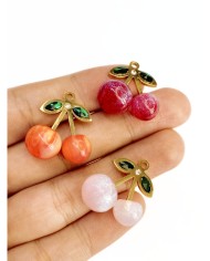 Çelik Mineli Taşlı Kiraz Kolye Bileklik Ucu Charm Beyaz 1 Adet