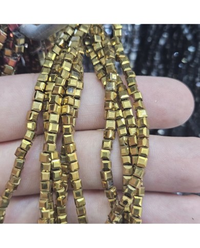 3mm İpe Dizili Küp Kristal Boncuk Metalik Kaplama Gold - 1 Dizi
