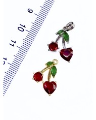 Pirinç Zirkon Taşlı Kiraz Kolye Bileklik Ucu Charm Gümüş 1 Adet