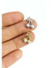 Pirinç Zirkon Mineli İncili Kiraz Kolye Bileklik Ucu Charm Gümüş 1 Adet