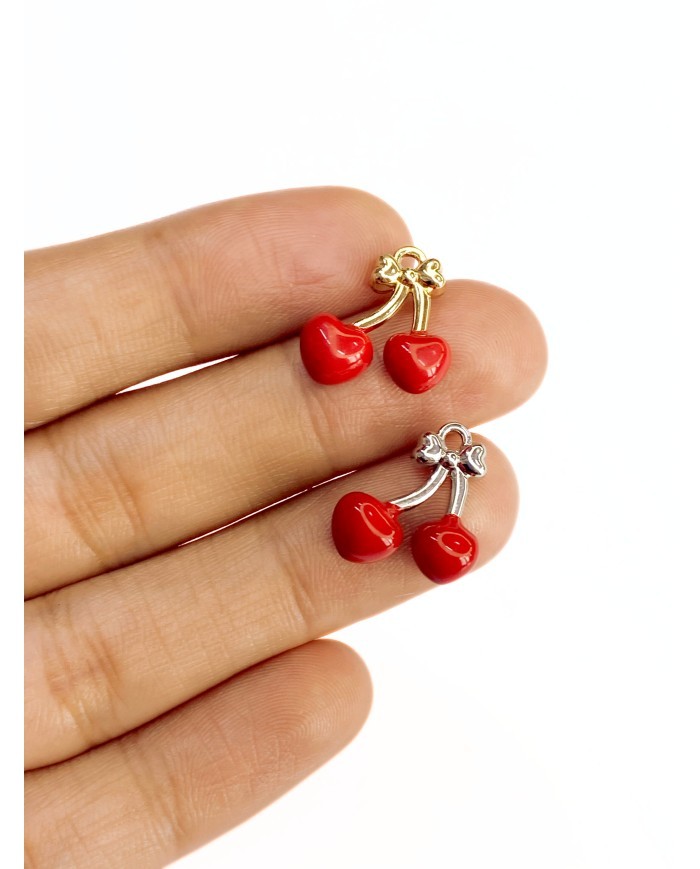 Pirinç Zirkon Mineli Kiraz Kolye Bileklik Ucu Charm Gümüş 1 Adet