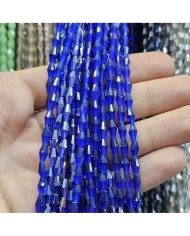 4mm İpe Dizili Arpa Mekik Kristal Boncuk Şeffaf Janjanlı Kobalt Mavi - 1 Dizi