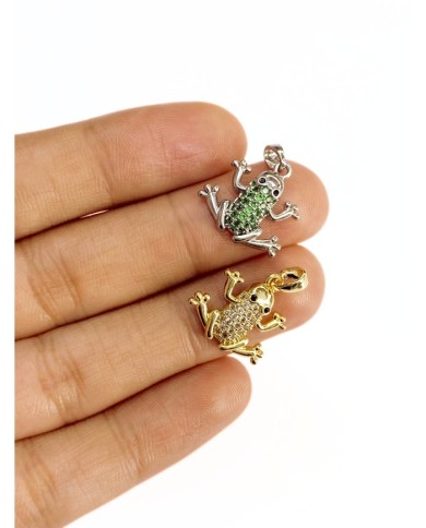 Pirinç Zirkon Taşlı Kurbağa Kolye Bileklik Ucu Charm Gümüş 1 Adet