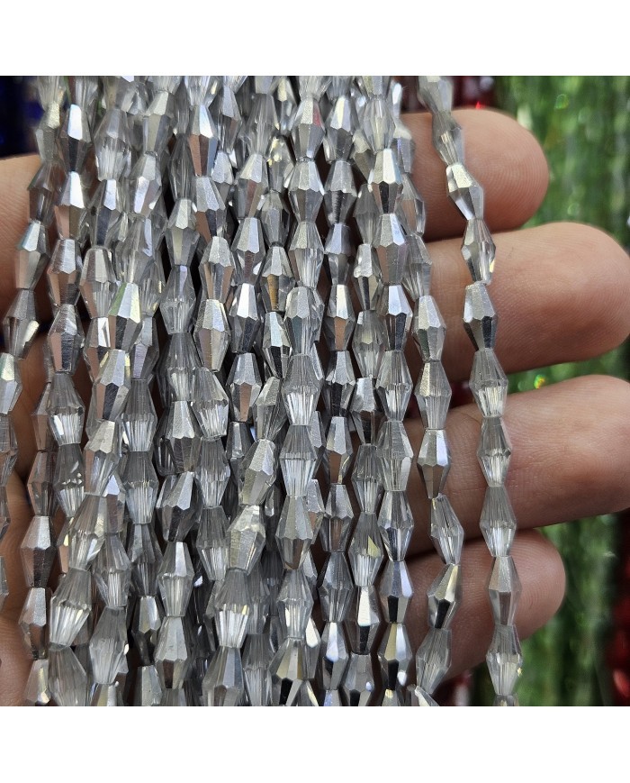 4mm İpe Dizili Arpa Mekik Kristal Boncuk Şeffaf Janjanlı Gri - 1 Dizi