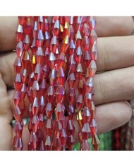 4mm İpe Dizili Arpa Mekik Kristal Boncuk Şeffaf Janjanlı Kırmızı - 1 Dizi