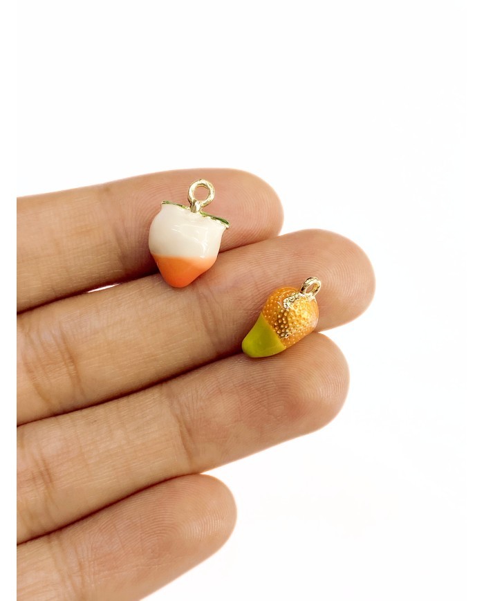 Pirinç Zirkon Mineli Şeftali Kolye Bileklik Ucu Charm Beyaz Turuncu 1 Adet