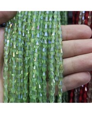 4mm İpe Dizili Arpa Mekik Kristal Boncuk Şeffaf Janjanlı Açık Yeşil - 1 Dizi