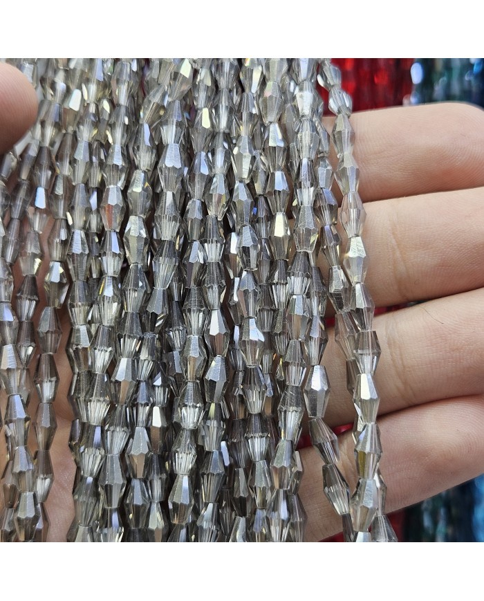 4mm İpe Dizili Arpa Mekik Kristal Boncuk Şeffaf Dumanlı Gri - 1 Dizi