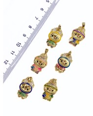 Pirinç Zirkon Taşlı Labubu Kolye Bileklik Ucu Charm Pembe 1 Adet