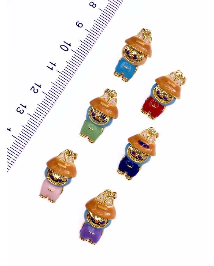 Pirinç Zirkon Mineli Labubu Kolye Bileklik Ucu Charm Kırmızı 1 Adet