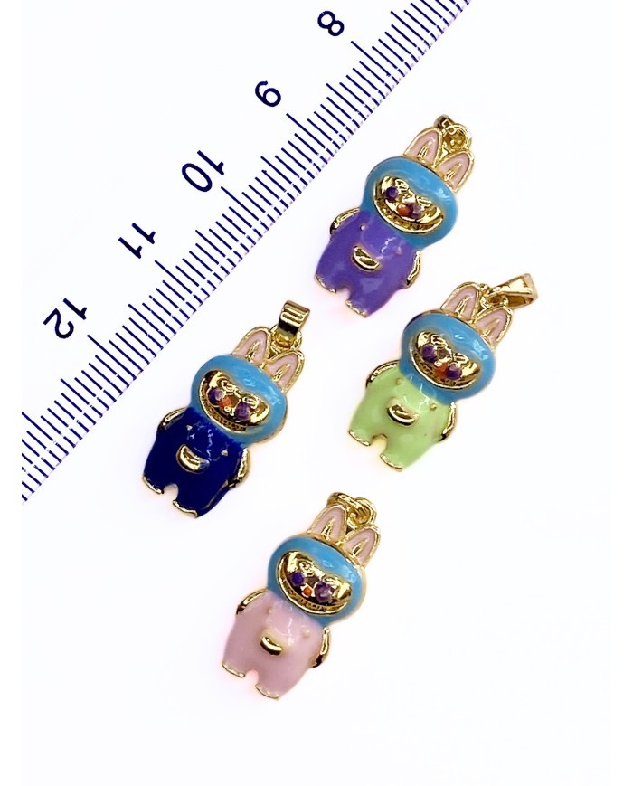 Pirinç Zirkon Mineli Labubu Kolye Bileklik Ucu Charm Mor 1 Adet