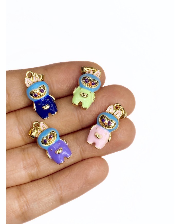 Pirinç Zirkon Mineli Labubu Kolye Bileklik Ucu Charm Pembe 1 Adet