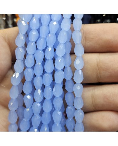 6mm İpe Dizili Damla Kristal Boncuk Mat Buzlu Mavi - 1 Dizi