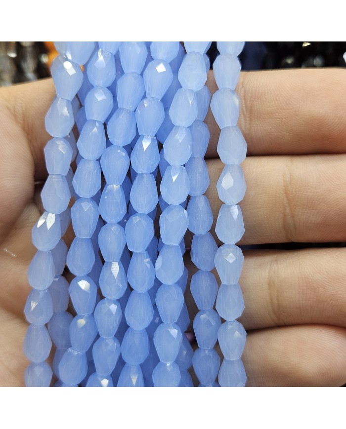 6mm İpe Dizili Damla Kristal Boncuk Mat Buzlu Mavi - 1 Dizi