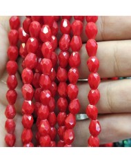 6mm İpe Dizili Damla Kristal Boncuk Mat Kırmızı - 1 Dizi