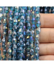 6mm İpe Dizili Damla Kristal Boncuk Şeffaf Janjanlı Mavi - 1 Dizi