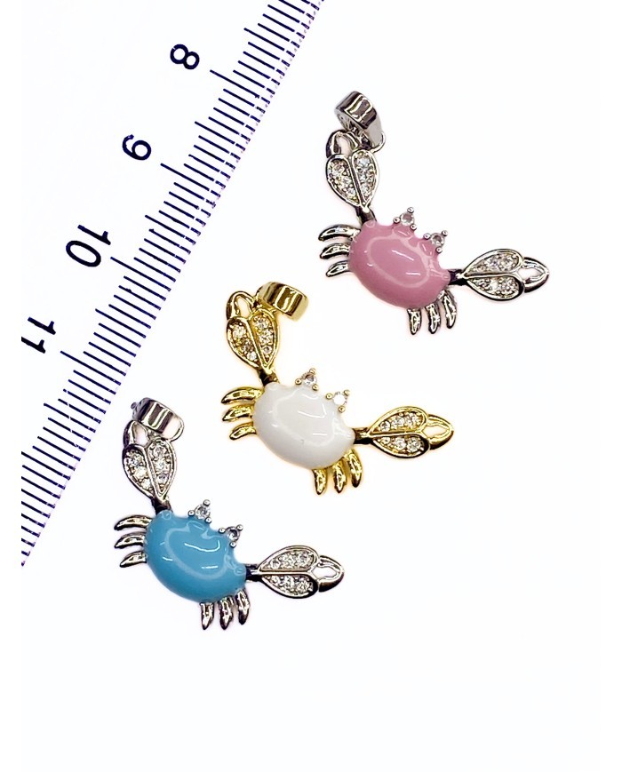 Pirinç Zirkon Taşlı Yengeç Kolye Bileklik Ucu Charm Mavi 1 Adet