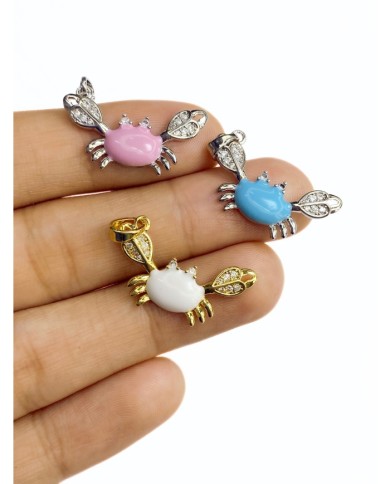 Pirinç Zirkon Taşlı Yengeç Kolye Bileklik Ucu Charm Beyaz 1 Adet