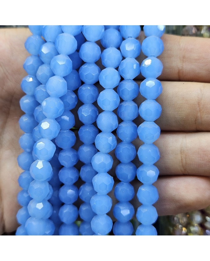 5 Adet İpe Dizili Kristal Boncuk - Mat Bebe Mavi - 8mm