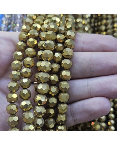 5 Adet İpe Dizili Kristal Boncuk - Mat Altın - 8mm