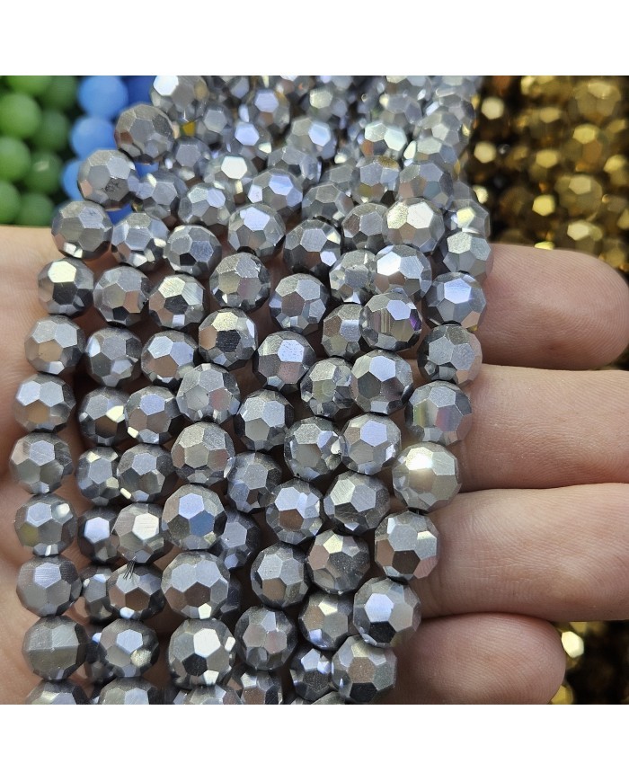 5 Adet İpe Dizili Kristal Boncuk - Mat Gümüş - 8mm
