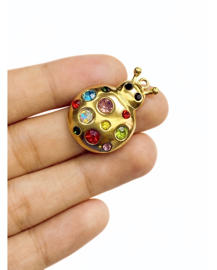 Çelik Taşlı Uğurböceği Kolye Bileklik Ucu Charm Renkli 1 Adet