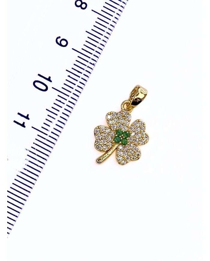 Pirinç Zirkon Taşlı Yonca Kolye Bileklik Ucu Charm 1 Adet