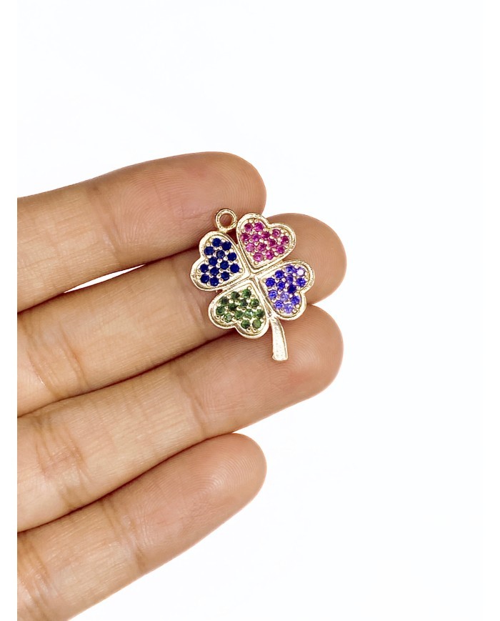 Pirinç Zirkon Taşlı Yonca Kolye Bileklik Ucu Charm 1 Adet