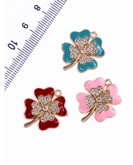 Pirinç Zirkon Taşlı Yonca Kolye Bileklik Ucu Charm Pembe 1 Adet