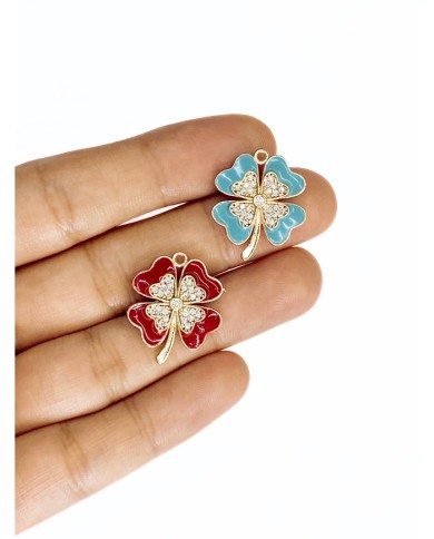 Pirinç Zirkon Taşlı Yonca Kolye Bileklik Ucu Charm Kırmızı 1 Adet