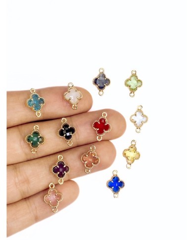 Pirinç Zirkon Taşlı Yonca Kolye Bileklik Ucu Charm Pembe 1 Adet