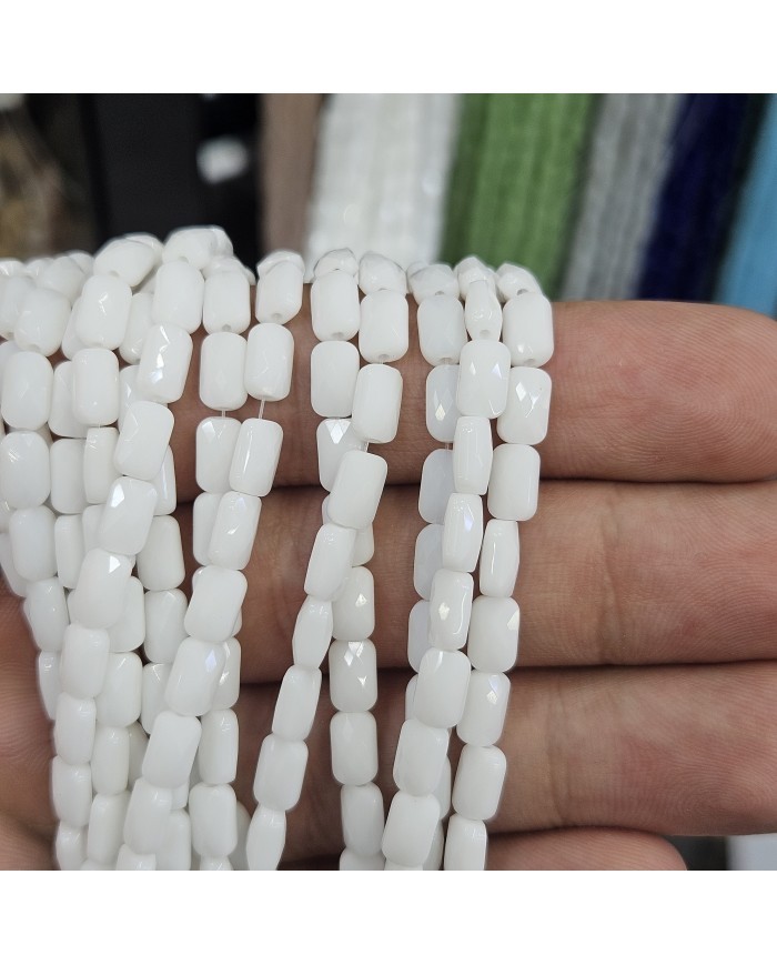 4x7mm İpe Dizili Petekli Elips Kristal Boncuk Mat Beyaz - 1 Dizi