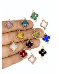 Pirinç Zirkon Taşlı Yonca Kolye Bileklik Ucu Charm Kırmızı 1 Adet