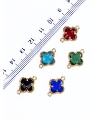 Pirinç Zirkon Taşlı Yonca Kolye Bileklik Ucu Charm Mavi 1 Adet