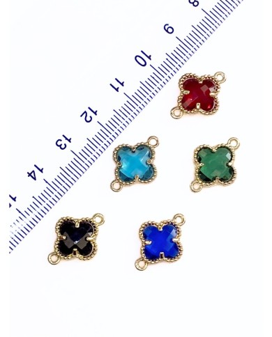 Pirinç Zirkon Taşlı Yonca Kolye Bileklik Ucu Charm Şeffaf 1 Adet