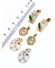 Pirinç Zirkon Mineli İncili Kiraz Kolye Bileklik Ucu Charm Pembe 1 Adet