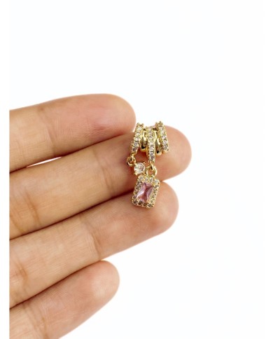 Pirinç Zirkon Taşlı Kolye Bileklik Ucu Charm Pembe 1 Adet