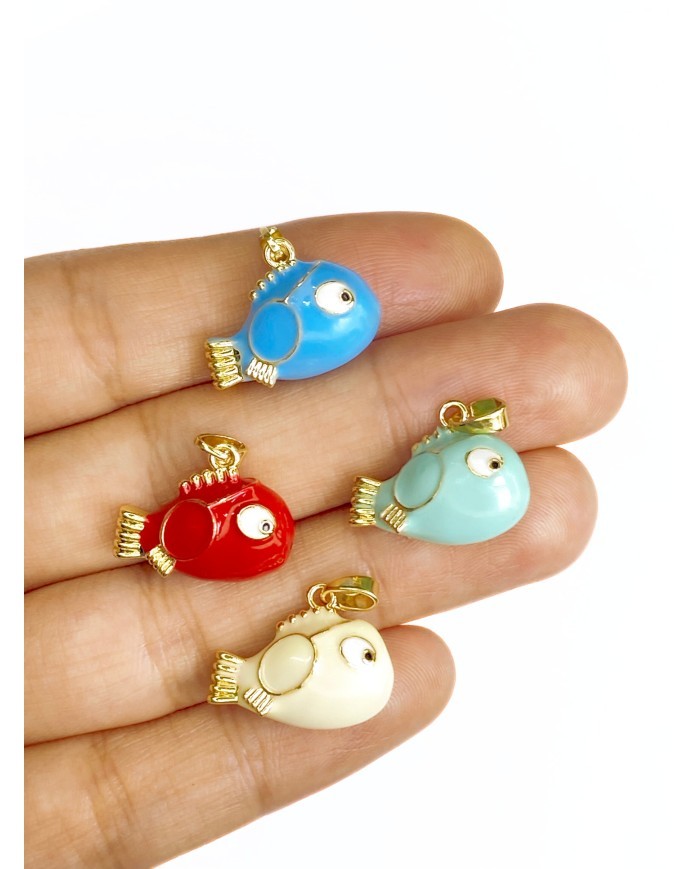 Pirinç Zirkon Mineli Balık Kolye Bileklik Ucu Charm Sarı 1 Adet