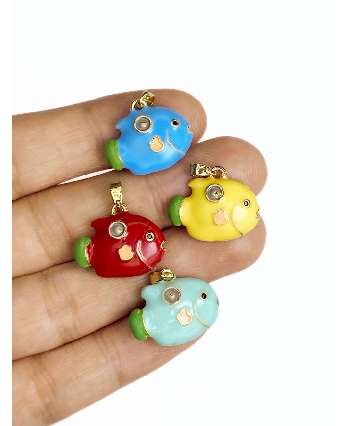 Pirinç Zirkon Mineli Balık Kolye Bileklik Ucu Charm Mavi 1 Adet