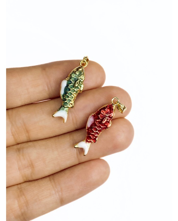 Pirinç Zirkon Mineli Balık Kolye Bileklik Ucu Charm Kırmızı 1 Adet